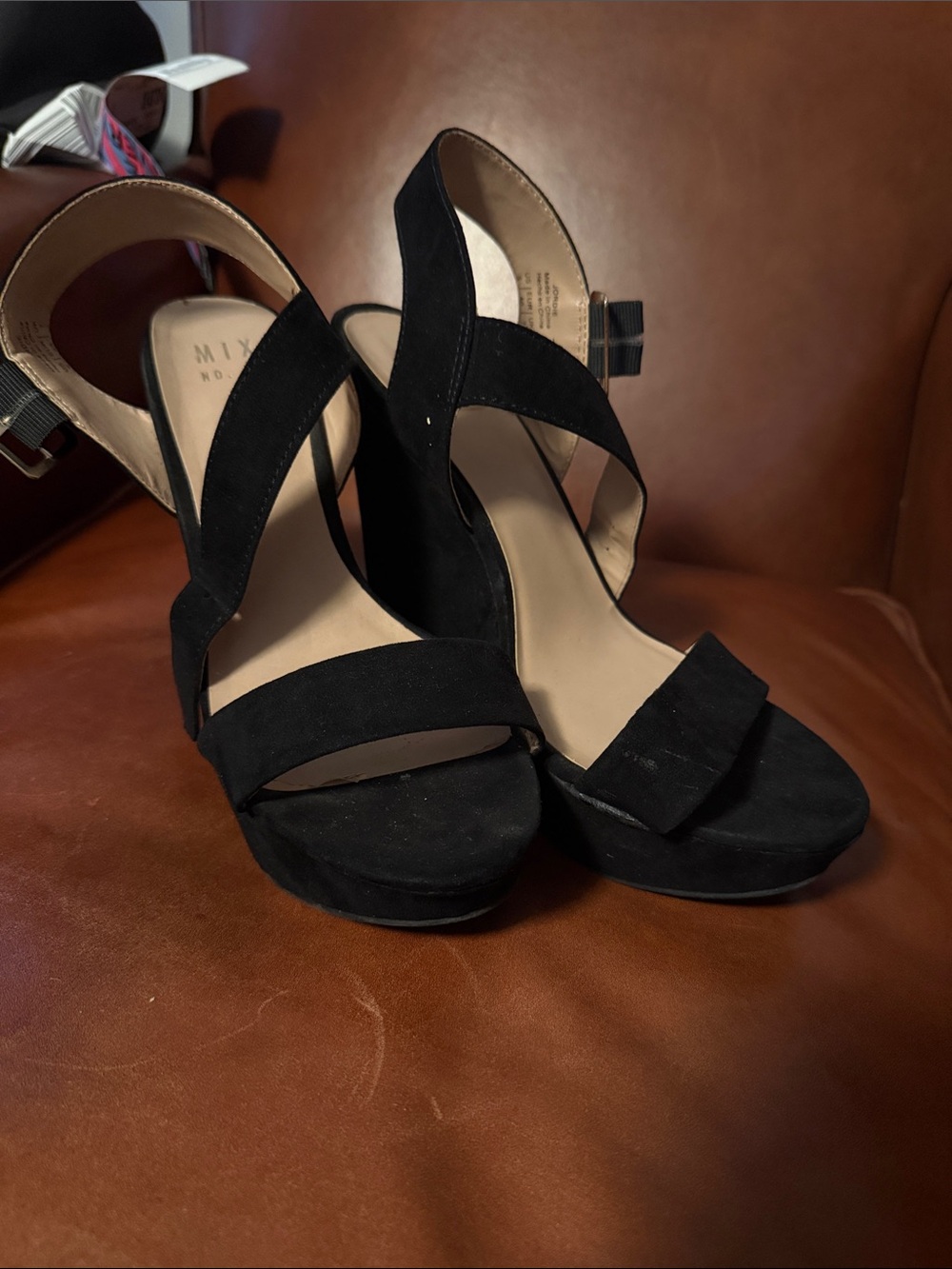 Mix No. 6 Black Suede Platform Sandals with Ankle Strap